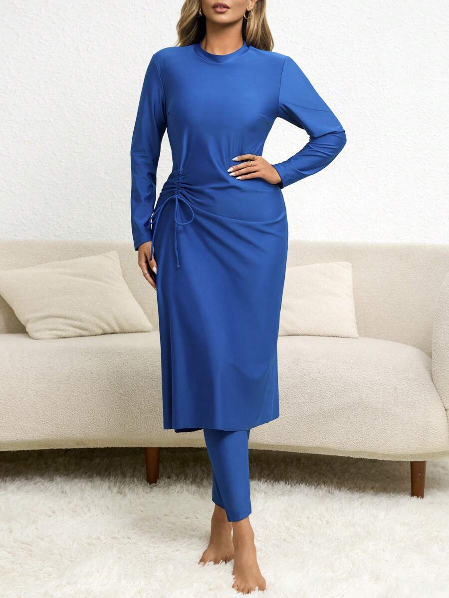 Swim Mulvari Set de costume de baie Burkini modest, cu 2 bucăți, mărime plus, pentru femei, culoare solidă, cu control al abdomenului, stil conservator - Dusty Blue - Vizualizare 1
