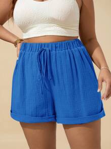 SHEIN VCAY Short casual con lazo frontal de unicolor en tallas grandes, para uso diario