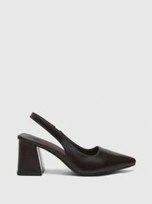 CUCCOO BIZCHIC Women's Fashion Coffee Brown Open Back Thick Heel Pointed Toe PU Leather Casual Slip-On Pumps, Suitable For Commute, Dating, Party, Vacation For Christmas - Coffee Brown - View 2