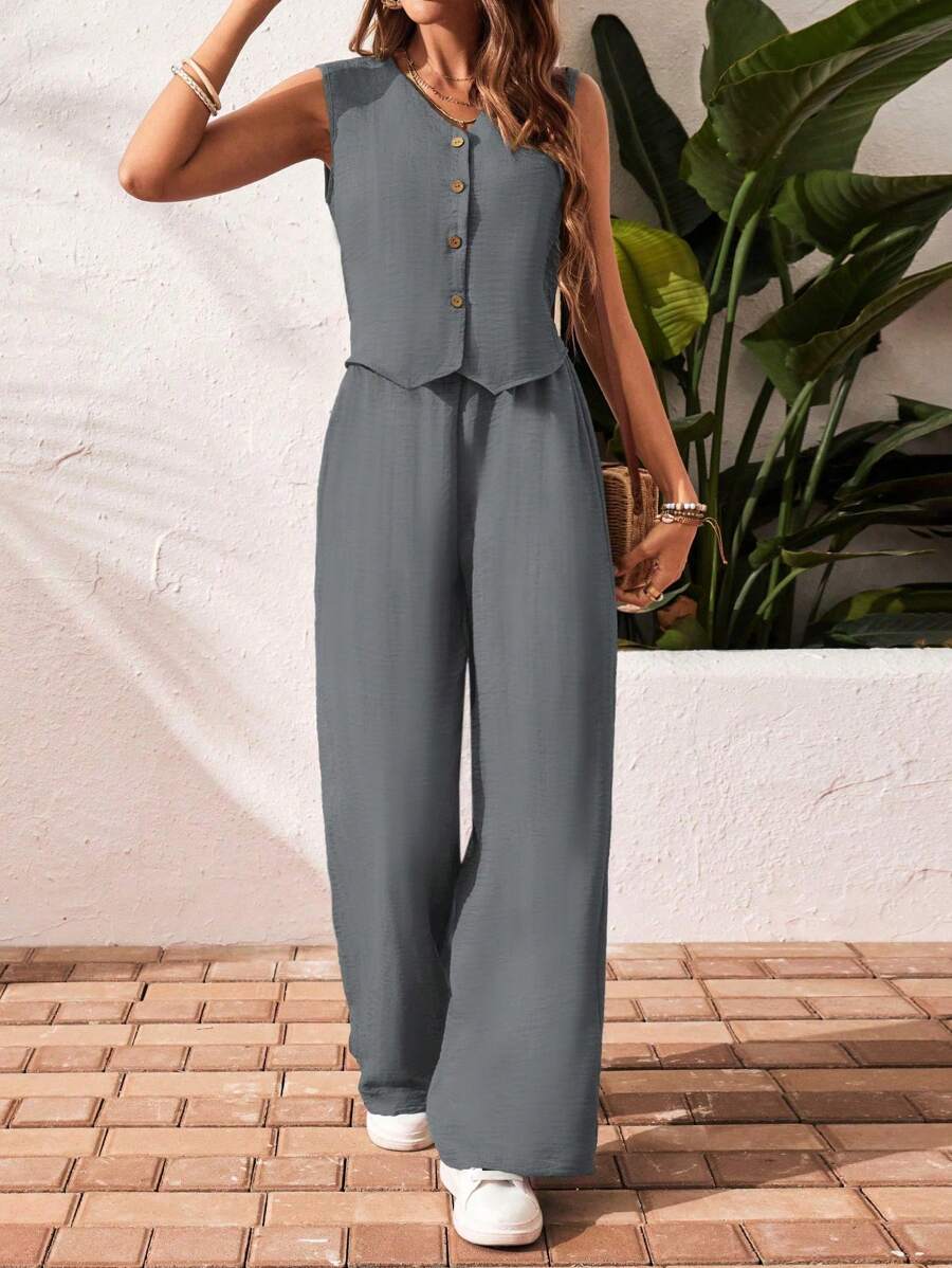 SHEIN Frenchy Set de 2 piezas de chaleco y pantalones de unicolor casual de vacaciones