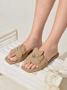 CUCCOO CHICEST 女士简约舒适方头平底凉鞋 - 卡其色 - 查看 5