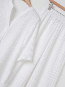 Rusticease 休闲条纹面料缺口领上衣和松紧腰宽松裤套装 - 白色 - 查看 3