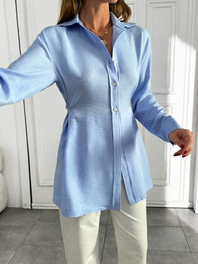 EURMUSE Classic Button-Down Shirt, Premium Cotton Long Sleeve Blouse, Professional Fitted Shirt Collection, Modern Office Wear Series, Tailored Sky Blue Top, Elegant Workwear Line, Refined Basic Collection, Minimalist Professional Series, Classic Cotton Shirt Edition, Sophisticated Daily Wear, Executive Style Collection