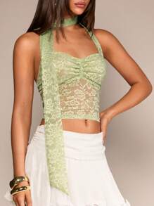 Glamine Elegant Solid Color Lace Collar Necklace Decor Halter Top For Summer