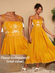 Travachic Vestido largo liso de unicolor tipo slip de punto para mujer - Amarillo - Ver 1