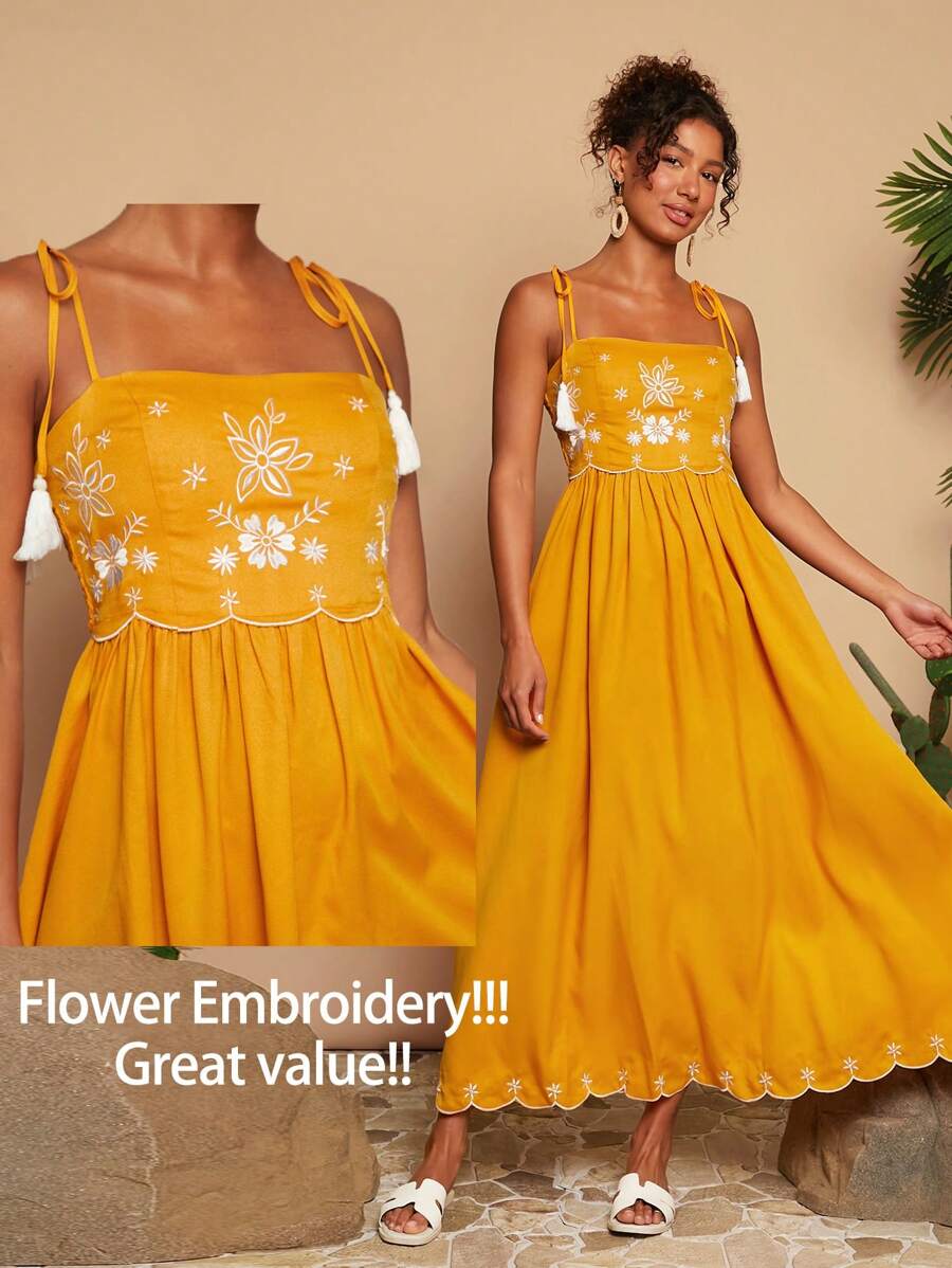 Travachic Vestido largo liso de unicolor tipo slip de punto para mujer - Amarillo - Ver 1