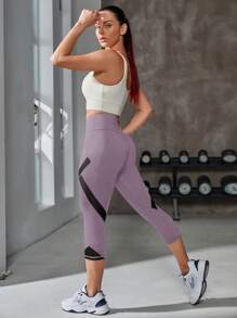 POWERISTA Powerista Kontrastfarbige 3/4 Leggings mit hoher Taille und enger Passform, geeignet für Yoga & Aktivmode, Sommer