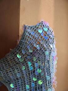 MOTF PREMIUM VÁY HẸP HỘP ĐẦM BIỂN CROCHET SEQUIT CẮT LƯNG HALTER - Màu xanh lam - Xem 8