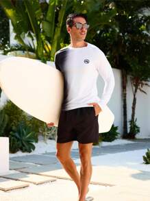 Manfinity VDAYZ 男士长袖冲浪T恤，夏季时尚，夏威夷风 - 黑與白 - 查看 6