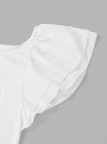 Ellevyn Summer Elegant Women's White Round Neck Pit Bar Bead Bow Stickers Double Layered Cap Sleeve Elastic Knitted T-Shirtfall Women Clothes Back To School Concert Outfits For Women Homecoming Office Outfits For Women Teacher Outfits For Women Night Out Brunch Outfits For Womencosplaychurch Outfits Womenbirthday Dresses For Women - White - View 4