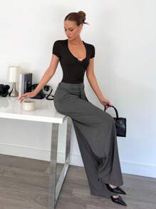 Siren Gaze Pantalón recto gris para mujer, ropa de negocios/trabajo para el verano - Gris - Ver 3