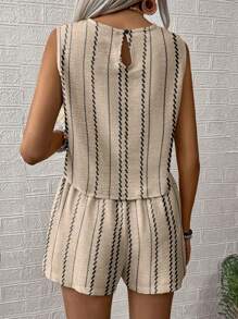 SHEIN PETITE Women's Woven Leisure Vacation Sleeveless Two Pieces Set - Apricot - View 2