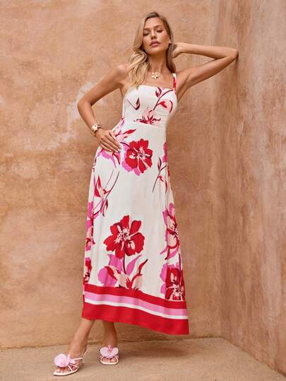 Lavishia 女式花卉印花无袖连衣裙，优雅夏日风格