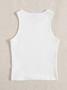SHEIN EZwear Summer Outfits Solid Rib Knit Tank Top - White - View 6