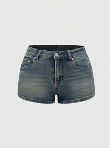 ROMWE Grunge Punk 大码女式朋克风格骷髅翅膀刺绣和水钻装饰牛仔短裤