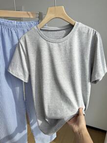 Summer New Casual Short Sleeve T-Shirt And Pants 2pcs Set For Teenagers - Grey - View 3