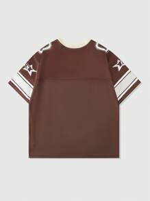 ROMWE MEN Street Life 男士运动服短袖T恤，网眼面料拼接，夏季 - 棕色 - 查看 2