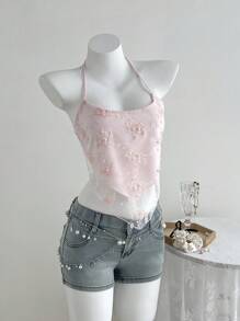 Elamini Women's Fashionable Halter Neck Top, Suitable For Summer - Pink - View 4