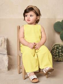 Travachic KIDS Baby Girl Cute Wavy Sleeveless Top And Pants Set, Summer - Yellow - View 3