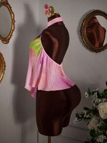 Amplova Floral Print Pleated Asymmetric Hem Tank Top - Multicolor - View 5