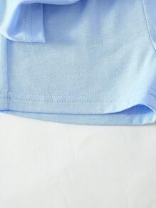 SHEIN Baby Girls' Floral Embroidered Collar Blouse & Shorts Set, Spring/Summer - Baby Blue - View 4