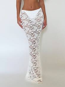 EgrlEra 1 件套白色蕾丝海滩罩衫美人鱼裙泳衣，适合女士，夏季度假 - 白色 - 查看 1