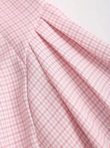 Sweetra Vestido largo elegante de mujer con cuello Mao, sin mangas, decoración de lazo y estampado a cuadros para uso diario