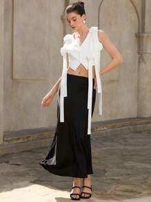GENKIRA Fashionable Versatile Bowknot Decor Solid Color Camisole Tank Top - White - View 5