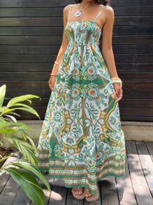 Sunnyshic 女式全身印花宽松休闲度假无袖连衣裙 - 彩色 - 查看 7