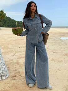 DAZY Women Denim Two Pieces Outfits,Fall Women Clothes - Medium Wash - View 5