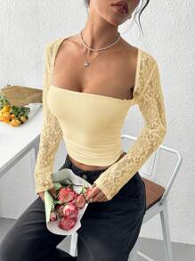 SHEIN EZwear Women's White Lace Shrug Thin Fitted Summer Cardigan - Yellow - View 3