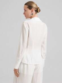 Ontre 2025 新音乐节、音乐会、乡村音乐节女装时尚、优雅女式衬衫、白色系带设计、长袖、天丝亚麻粘胶材质、半透明、春夏 - 白色 - 查看 6