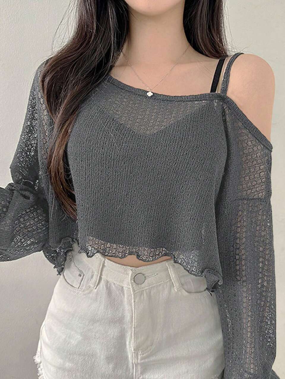 Women Asymmetric Shoulder Drop Shoulder Long Sleeve T-Shirt,Fall Women Clothes Crop Women Tops