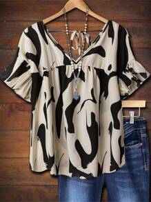 SHEIN LUNE 女式梭织休闲度假夏季衬衫 - 杏色 - 查看 1