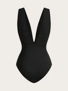 Swim Oasis 1 件女式纯色荷叶边连体泳衣，带纱笼裙，适合海滩/度假