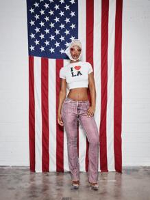 SUMWON WOMEN I Love LA Baby Tee Crop Top California Tourist Fashion Summer Festival Casual Street Style Graphics Fitted Short Sleeve City Graphic - White - View 4