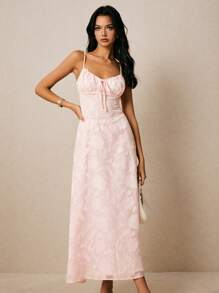 Poéselle 女士优雅提花设计前系带吊带连衣裙 - 粉色 - 查看 6