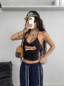 Coolane 女式无袖工字背心撞色运动背心 - 黑色 - 查看 2