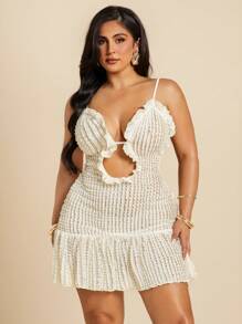 SHEIN BAE Vestido mini com recorte de renda floral vazada para mulheres plus size, para primavera/verão, 4 de julho, roupa de praia, roupa de aeroporto, roupa de festival, formatura, roupas de verão para mulheres, blusas para sair, roupas de rave, roupas de festa sexy para mulheres, roupas de aniversário, roupa country para mulheres, vestido de convidada de casamento, roupas de verão para mulheres, roupas de férias, vestido de formatura, roupas de férias à noite, amarelo manteiga