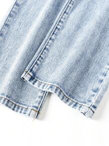 Young Girls White Floral Print Jeans, Fashionable & Classic Cut Combining Comfortable Denim Fabric, Versatile & Fun, Light Blue Washed Straight Leg Jeans - Light Wash - View 5