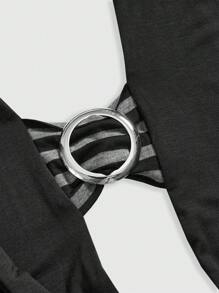 ROMWE J-Fashion Punk Sexy Black & Grey Striped Metal Ring Backless Mini Dress - Black - View 4