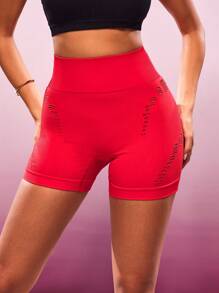 Slayform Slayform Shorts deportivos de mujer de talle alto con corte láser, verano - Rosa Fucsia - Ver 6