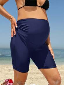 SHEIN Pregnant Women Simple Solid Color Ruched High Waist Swimsuit Bottom For Summer - Navy Blue - View 5