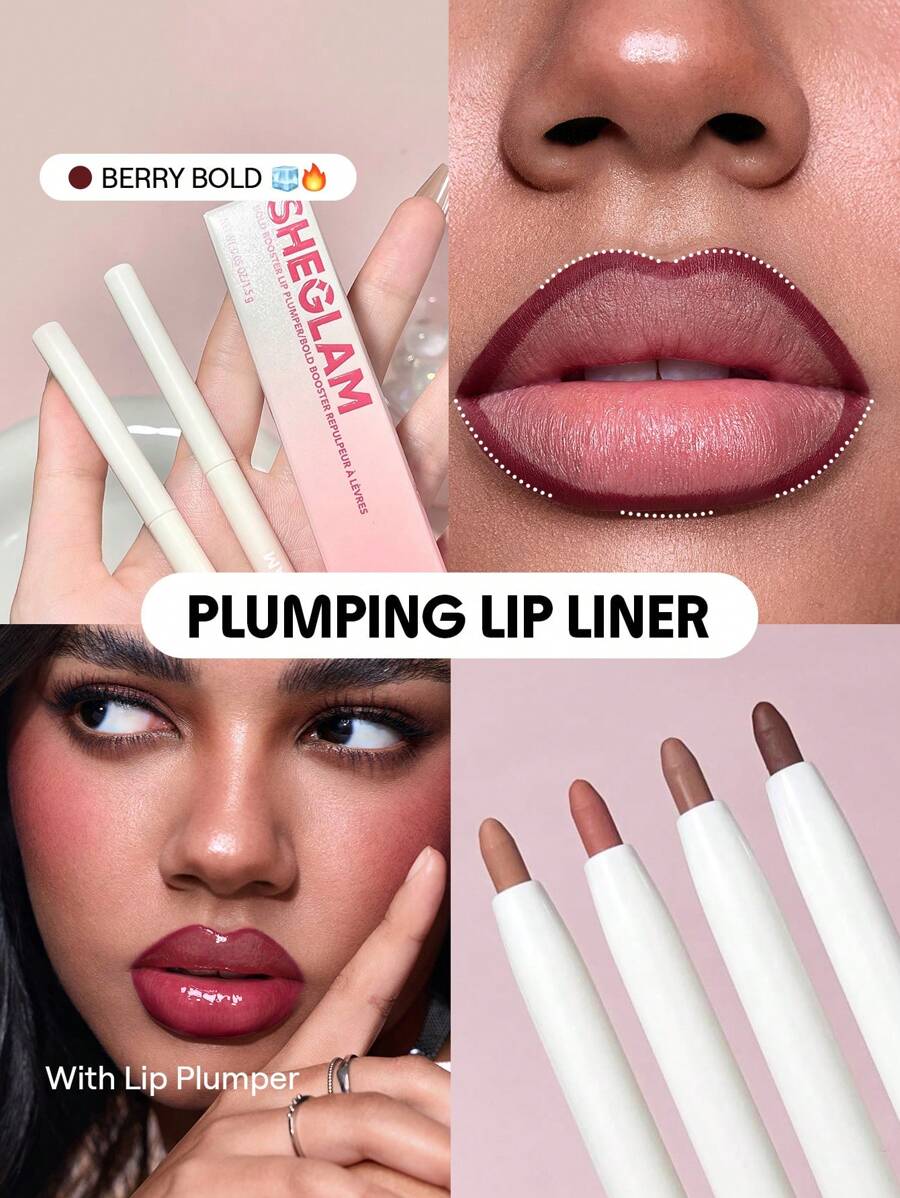 SHEGLAM Bold Booster Plumping Lip Liner Lip Combo Brand Beauty Makeup Face Paint Cosmetic For Women Girls Perfect For Winter Spring Ideal For Y2K Fancy Fashion Suitable For Birthday Valentine'S Day Gift Rave Party Ready Best Color - Berry Bold - View 1