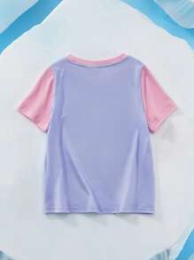 SEALOOK X SHEIN 年轻女孩可爱卡通海豹印花甜美休闲短袖T恤，粉色和紫色 - 淡紫色 - 查看 2