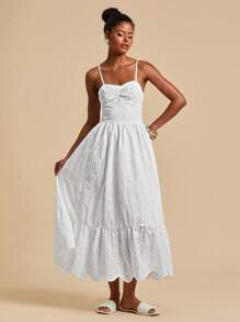 Travachic 女式纯色细肩带无袖夏季刺绣烂花连衣裙，女士度假装，女士婚礼宾客礼服，海滩度假装，女士夏季装，女士夏季连衣裙，女士连衣裙，夏季连衣裙，女士白色连衣裙 - 白色 - 查看 3