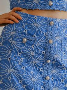MOTF PREMIUM 刺绣花卉图案纽扣前裙 - 藍色 - 查看 6