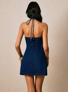 Poéselle 女式牛仔连衣裙 串珠吊带连衣裙 露背女式连衣裙 蓝色连衣裙 女式牛仔短裙 女式夏季串珠露背牛仔连衣裙 波西米亚乡村风 演唱会服装 演唱会女装 街头服饰 女式牛仔服装 - 中等水洗藍 - 查看 5