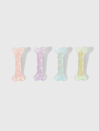 Anime Set de 5 piezas de pinzas para el cabello con estampado de lunares de colores aleatorios, forma de hueso con acabado de gelatina, tenazas para el cabello con diseño de dibujos animados elegantes, accesorios para el cabello de moda para uso diario y fiestas