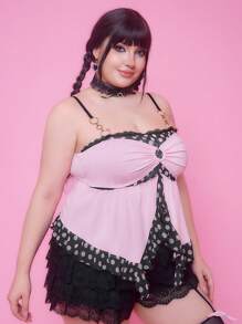 ROMWE Kawaii Cute Y2K Style Polka Dot Ruffle Hem Plus Size Camisole & Tank Top - Pink - View 6